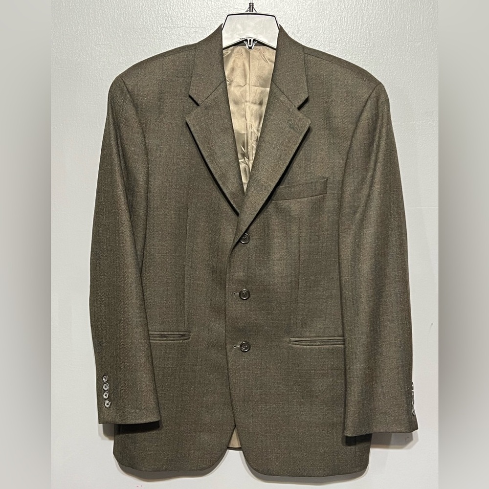 Chaps Ralph Lauren 100% Lambswool Blazer Brown Herringbone Tweed Sports Coat 40R